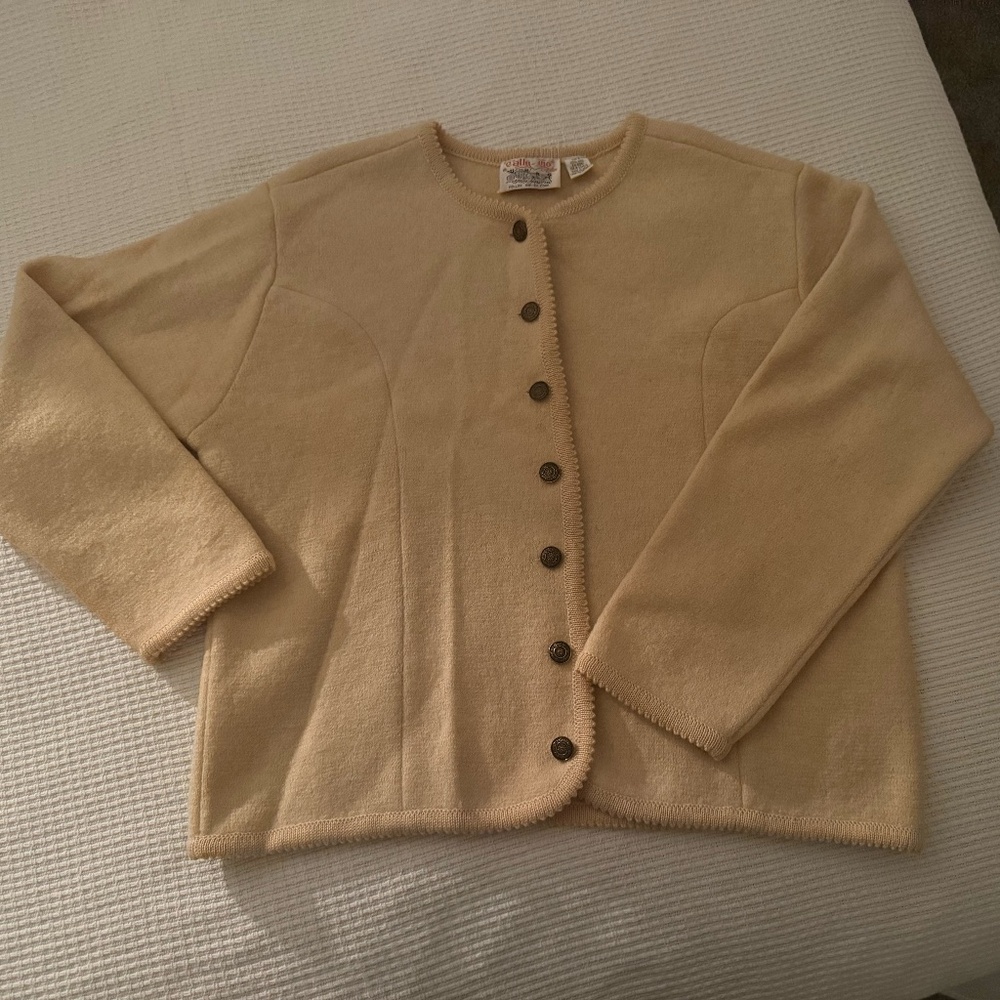 Tally Ho | Plus Size (1x)  Ivory Vintage Wool Button Down Sweater